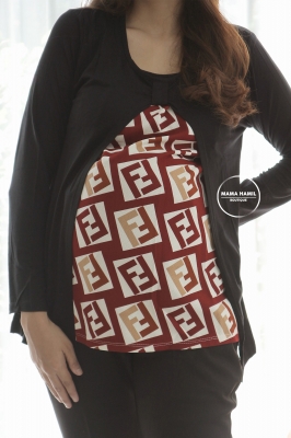 Baju Atasan Ibu Hamil Muslim Cardigan FF Camila Long Blouse - SJ 372 Merah